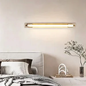 Minimalist Extra Long Linear Alabaster With Walnut Wood Wall Sconce WB2025 2