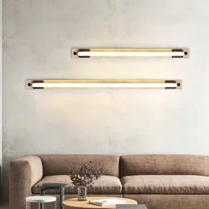 Minimalist Extra Long Linear Alabaster With Walnut Wood Wall Sconce WB2025 3