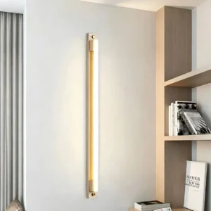 Minimalist Extra Long Linear Alabaster With Walnut Wood Wall Sconce WB2025 4