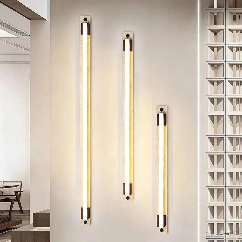 Minimalist Extra Long Linear Alabaster With Walnut Wood Wall Sconce WB2025 5