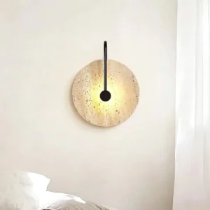 Wabi Sabi Round Travertine Disc With Metal LED Wall Sconce WB2026 2