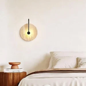 Wabi Sabi Round Travertine Disc With Metal LED Wall Sconce WB2026 3