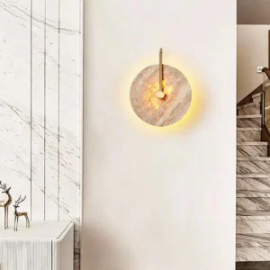 Wabi Sabi Round Travertine Disc With Metal LED Wall Sconce WB2026 4