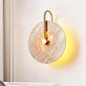 Wabi Sabi Round Travertine Disc With Metal LED Wall Sconce WB2026 5