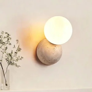 Asymmetric Offset Round Travertine & Glass Flush Wall Sconce WB2027 5