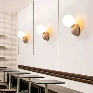 Asymmetric Offset Round Travertine & Glass Flush Wall Sconce WB2027 1