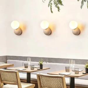 Asymmetric Offset Round Travertine & Glass Flush Wall Sconce WB2027 4