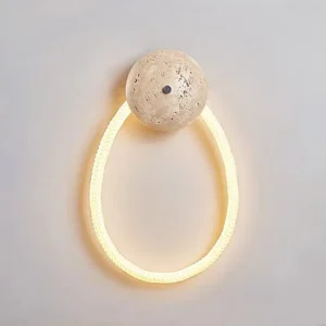 Wabi Sabi White Braided Fiber & Travertine LED Wall Lamp WB2028 1