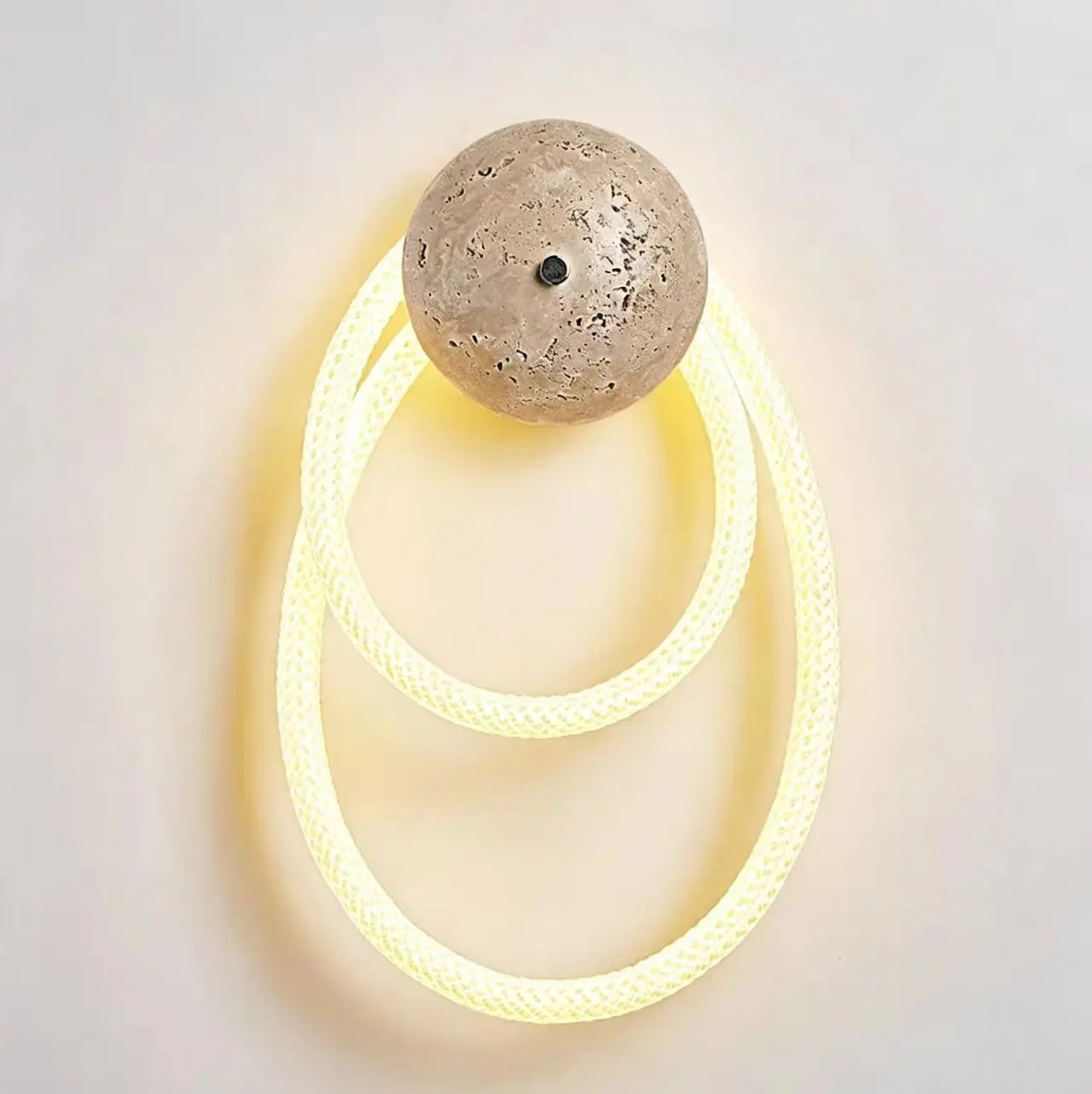 Wabi Sabi White Braided Fiber & Travertine LED Wall Lamp WB2028 3