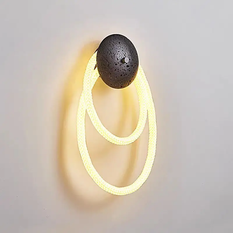 Wabi Sabi White Braided Fiber & Travertine LED Wall Lamp WB2028 4