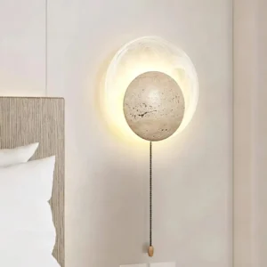 Moon Texture Round Yellow Travertine With Outer Frosted Glass Ring Wall Sconce WB2030 4