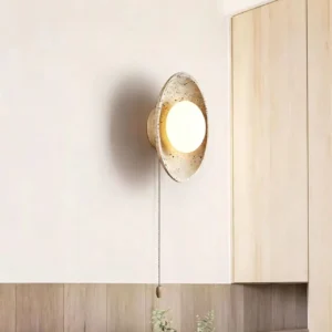 Wabi Sabi Natural Travertine Round Wall Sconce with White Glass WB2031 2