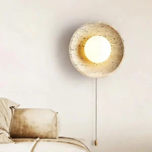 Wabi Sabi Natural Travertine Round Wall Sconce with White Glass WB2031 3