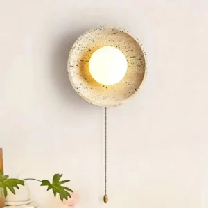 Wabi Sabi Natural Travertine Round Wall Sconce with White Glass WB2031 4