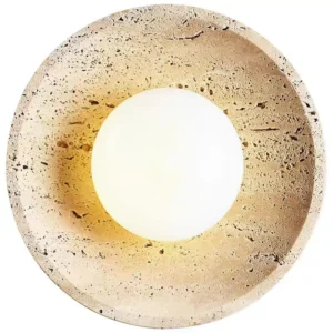 Wabi Sabi Natural Travertine Round Wall Sconce with White Glass WB2031 5