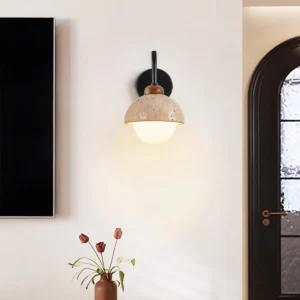 Travertine Dome Glass Globe Wall Sconce with Black Metal Arm WB2032 1