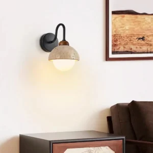 Travertine Dome Glass Globe Wall Sconce with Black Metal Arm WB2032 3