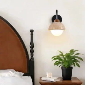 Travertine Dome Glass Globe Wall Sconce with Black Metal Arm WB2032 4