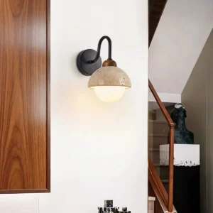 Travertine Dome Glass Globe Wall Sconce with Black Metal Arm WB2032 5