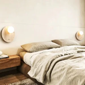 Wabi Sabi Round Shape Travertine Wall Sconce with Opal Glass Globe WB2034 3