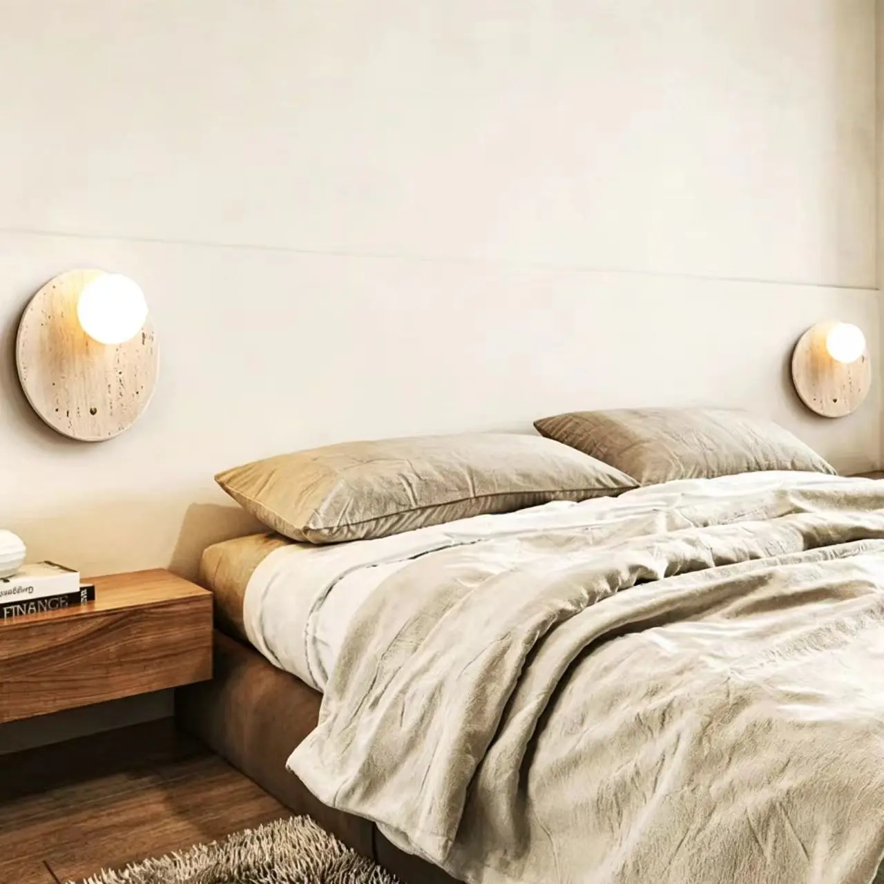 Wabi Sabi Round Shape Travertine Wall Sconce with Opal Glass Globe WB2034 3