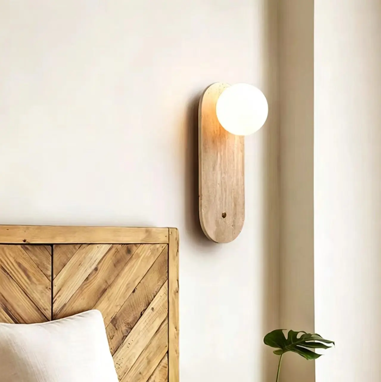 Wabi Sabi Oval Shape Travertine Wall Sconce with Opal Glass Globe WB2034 5