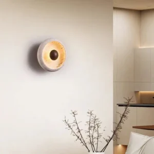 Minimalist Natural Travertine Eye Shape Wall Sconce with Wood Detail WB2035 1