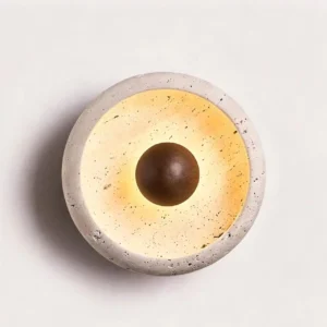 Minimalist Natural Travertine Eye Shape Wall Sconce with Wood Detail WB2035 3