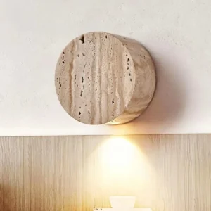 Minimalist Round Travertine Disc Down Glow LED Wall Sconce WB2037 1