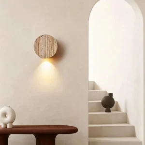 Minimalist Round Travertine Disc Down Glow LED Wall Sconce WB2037 4