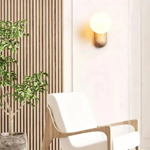 Wabi Sabi Travertine Elongated Wall Sconce with Opal Glass WB2038 1