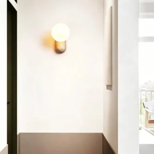 Wabi Sabi Travertine Elongated Wall Sconce with Opal Glass WB2038 2