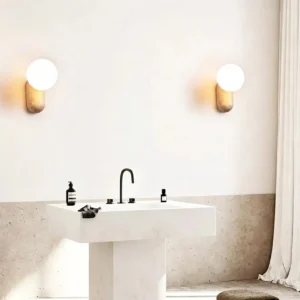 Wabi Sabi Travertine Elongated Wall Sconce with Opal Glass WB2038 3