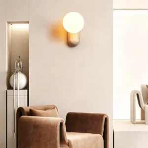 Wabi Sabi Travertine Elongated Wall Sconce with Opal Glass WB2038 4