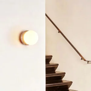Lunar Eclipse Crescent Travertine Minimalist Opal Glass Wall Sconce WB2039 2