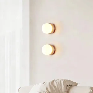 Lunar Eclipse Crescent Travertine Minimalist Opal Glass Wall Sconce WB2039 3