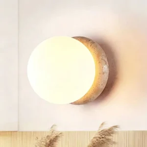 Lunar Eclipse Crescent Travertine Minimalist Opal Glass Wall Sconce WB2039 5