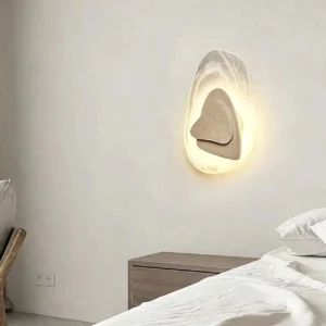Wabi Sabi Asymmetrical Stacked Travertine Curved Glass Wall Sconce WB2040 5