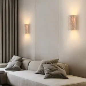 Vertical Rectangular Banded Travertine Up Down Glow Minimalist Wall Sconce WB2059 3