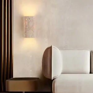 Vertical Rectangular Banded Travertine Up Down Glow Minimalist Wall Sconce WB2059 6