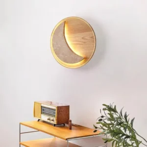 Eclipse Crescent Travertine Solid Wood Round Base Minimalist Wall Sconce WB2053 2