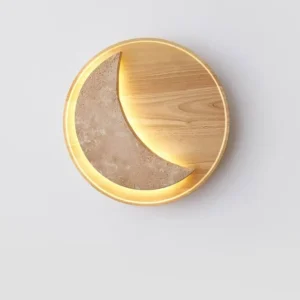 Eclipse Crescent Travertine Solid Wood Round Base Minimalist Wall Sconce WB2053 3