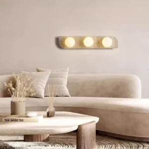Minimalist Vertical Natural Travertine Rounded Opal Glass Wall Sconce WB2055 1