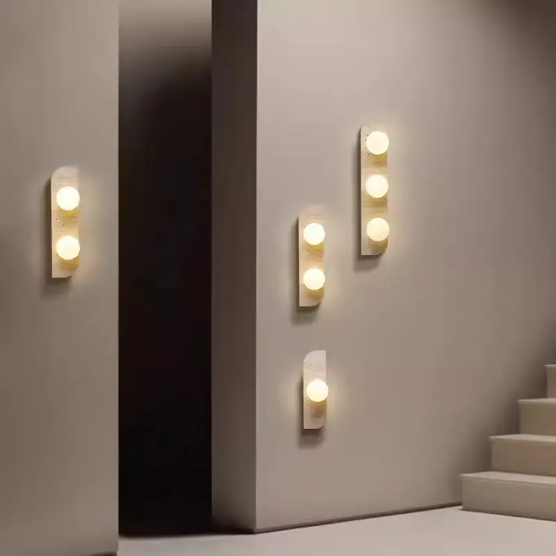 Minimalist Vertical Natural Travertine Rounded Opal Glass Wall Sconce WB2055 3