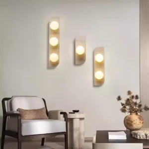 Minimalist Vertical Natural Travertine Rounded Opal Glass Wall Sconce WB2055 5