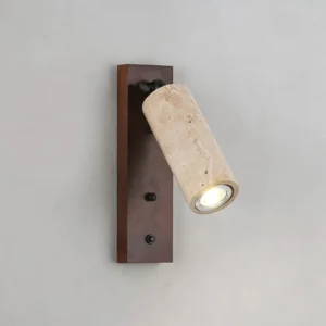 Adjustable Travertine Tube Spotlight Walnut Wood Base Minimalist Wall Sconce WB2054 1