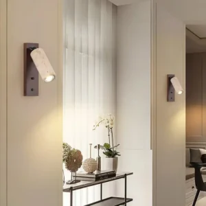 Adjustable Travertine Tube Spotlight Walnut Wood Base Minimalist Wall Sconce WB2054 2