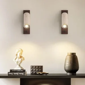 Adjustable Travertine Tube Spotlight Walnut Wood Base Minimalist Wall Sconce WB2054 3