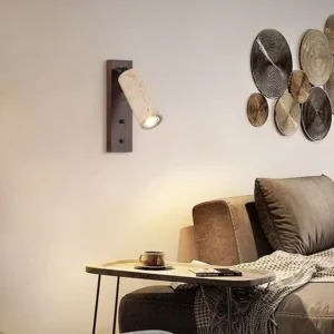 Adjustable Travertine Tube Spotlight Walnut Wood Base Minimalist Wall Sconce WB2054 4
