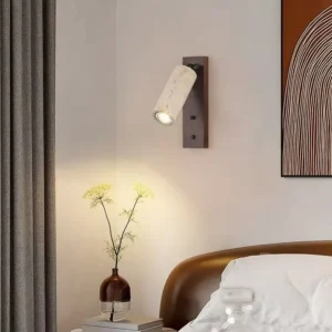 Adjustable Travertine Tube Spotlight Walnut Wood Base Minimalist Wall Sconce WB2054 5